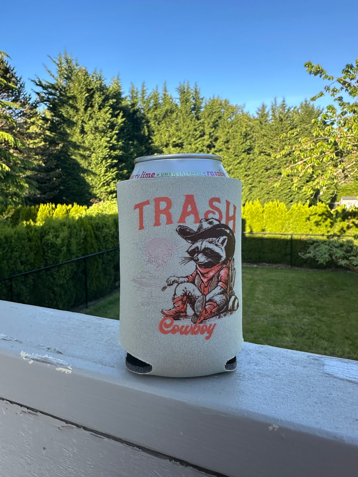 Trash Cowboy Raccoon Can Cooler | Western Beer Koozie