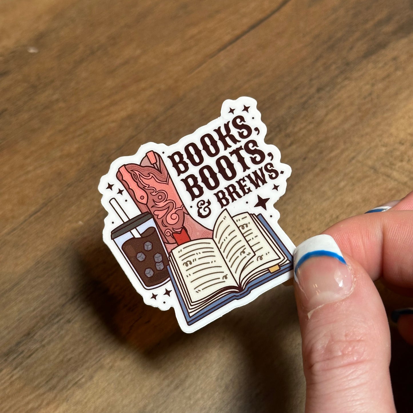 Books boots and brews sticker | coffee sticker | book sticker | western sticker