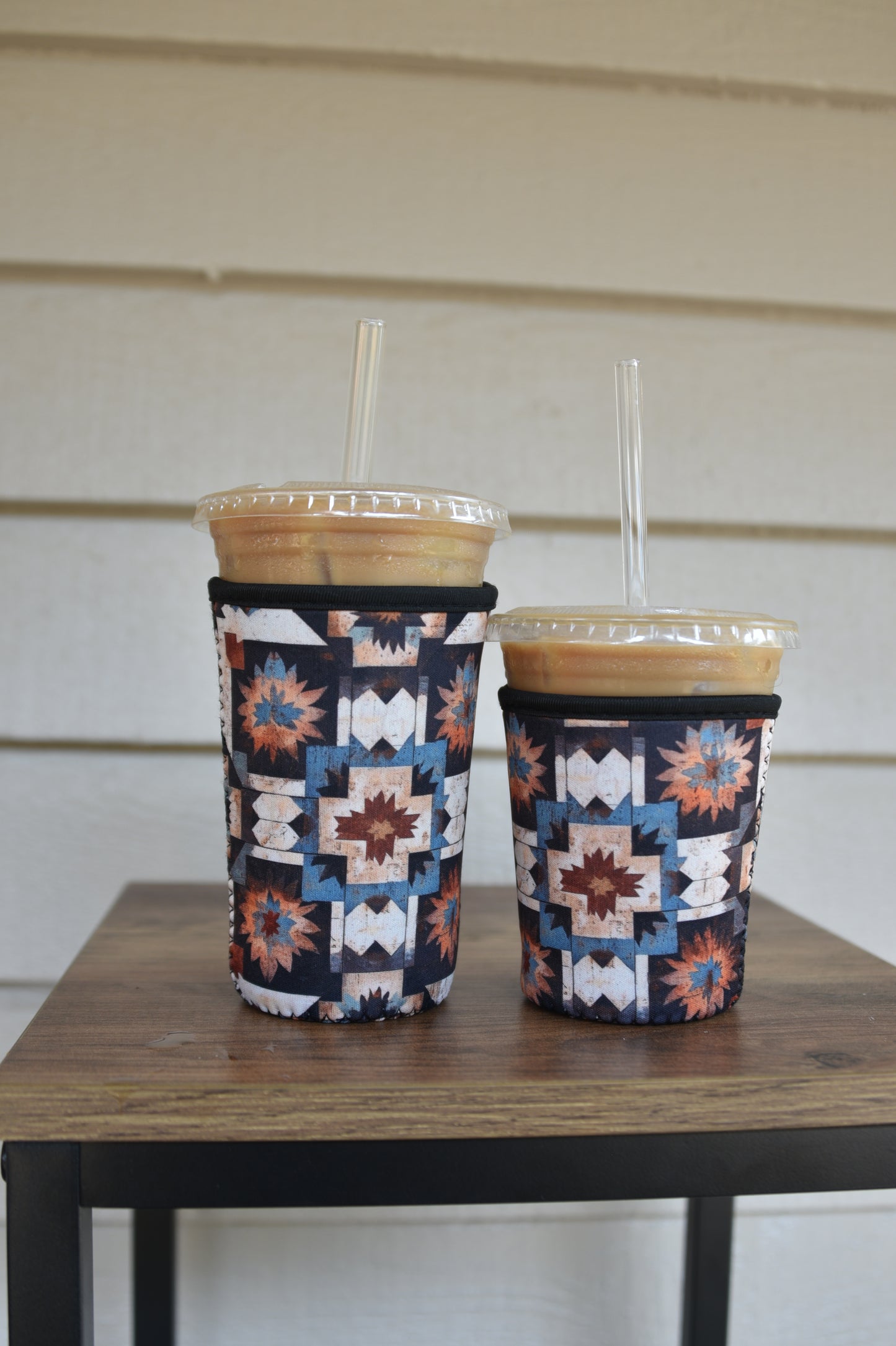 Southwestern Quilt Aztec Coffee Sleeve | Reusable Neoprene Iced Coffee Cup Cover (16–24oz)