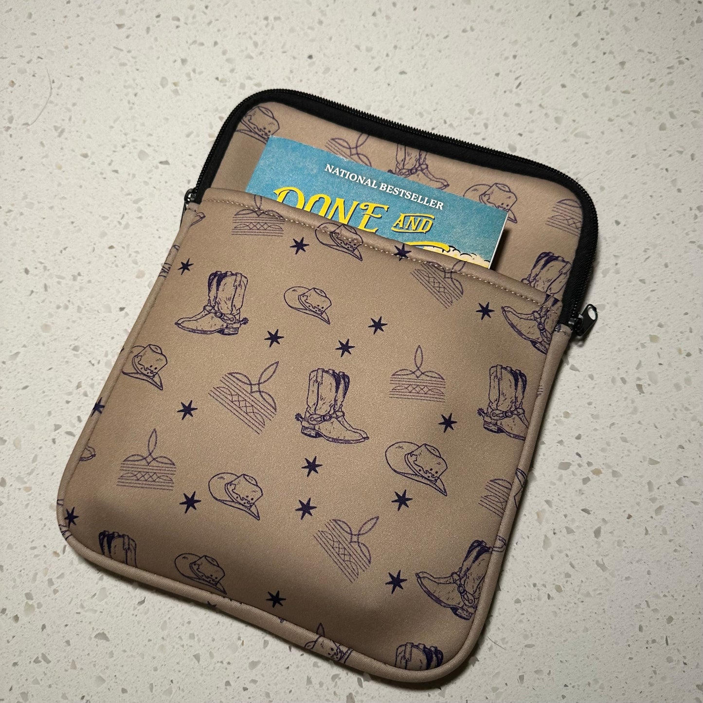 Book Sleeve | Tablet Sleeve | Neutral Cowboy pattern Western Cover