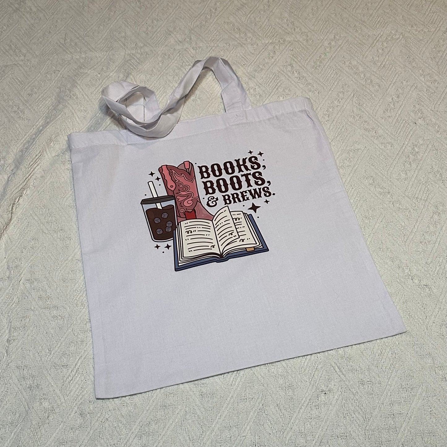 Books Boots and Brews tote bag | Western tote bag | Coffee bag | book bag