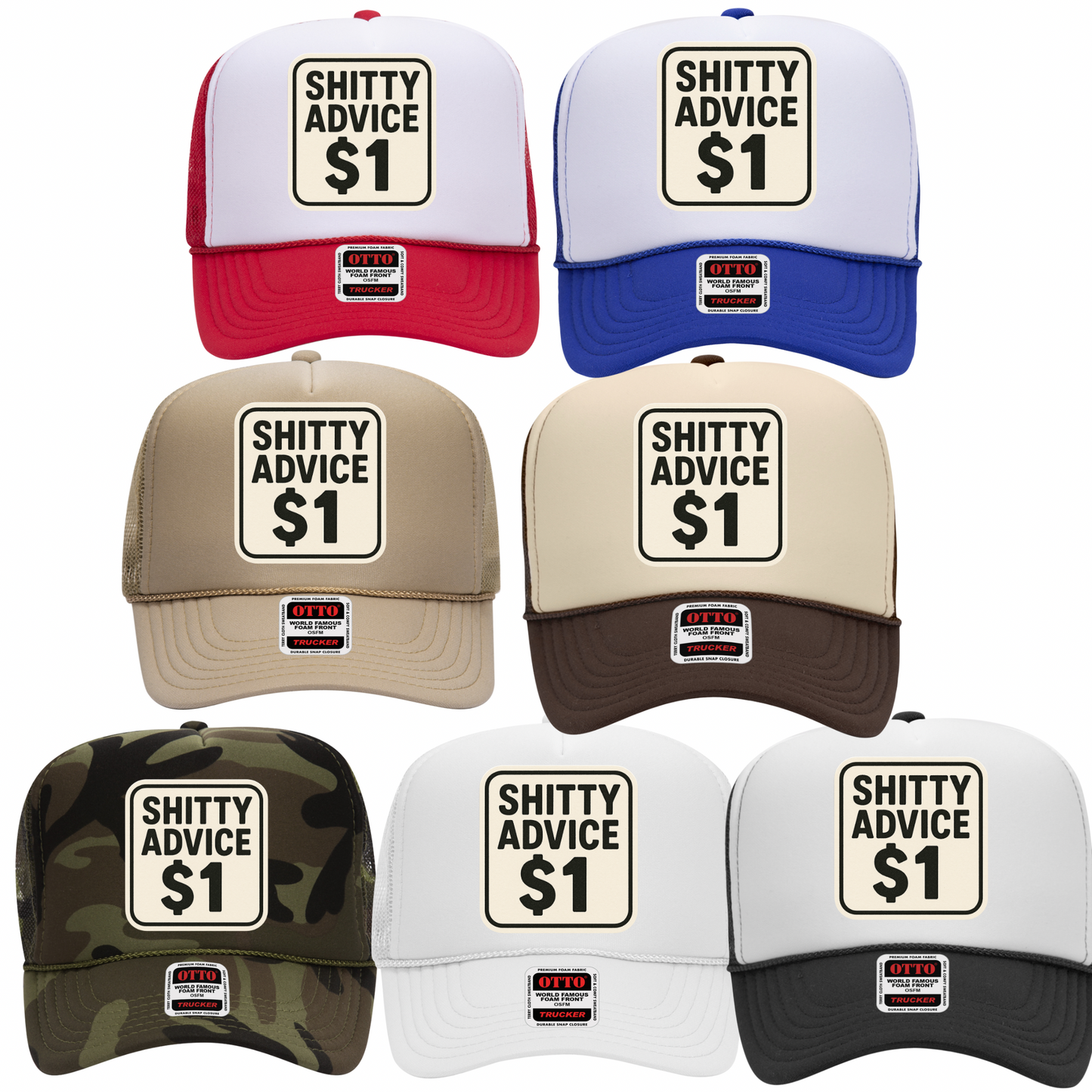 Shitty Advice $1 Trucker Hat – Funny Otto Cap in Multiple Colors
