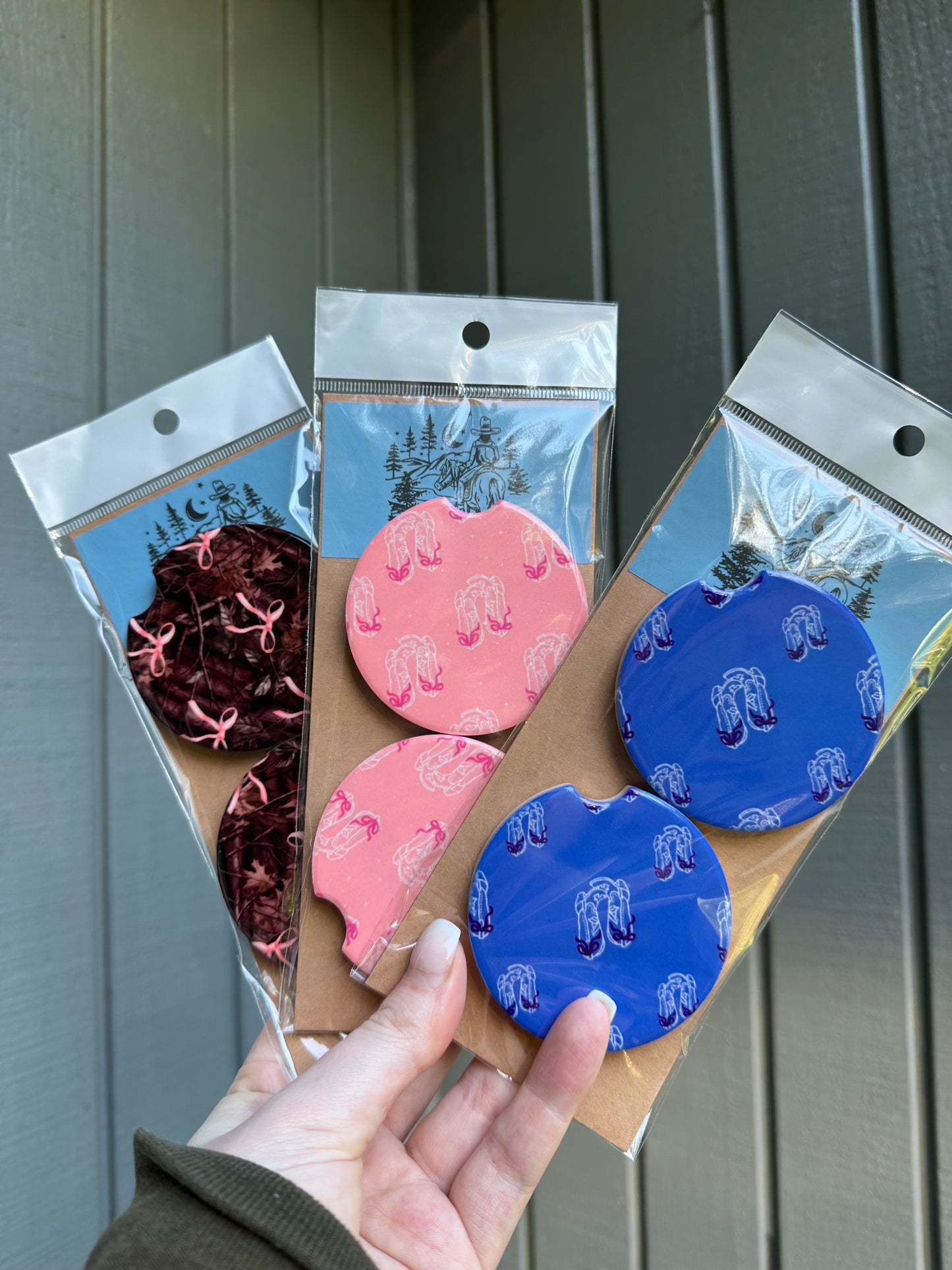 Pink bow boots car coasters | western car coasters