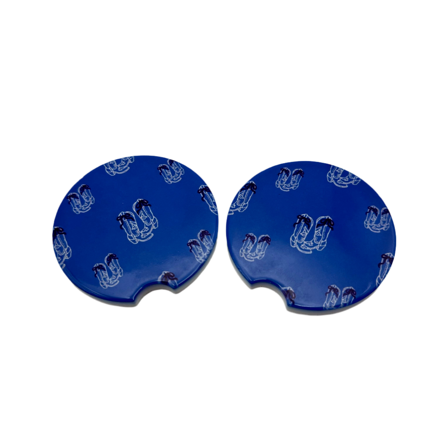 Blue bow cowboy boot car coaster | western car coaster