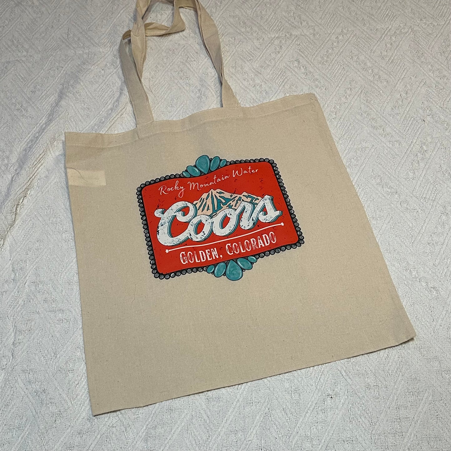 Turquoise Coors tote bag | Western tote bag