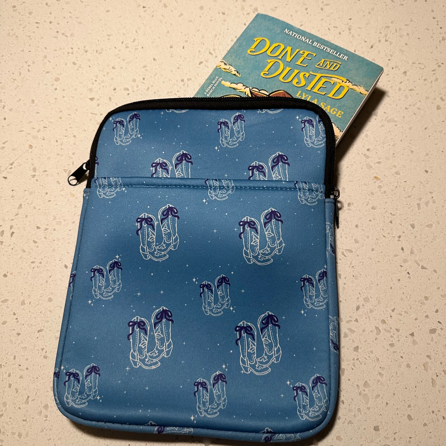 Book Sleeve | Tablet Sleeve | Blue Bow Boots Western Cover