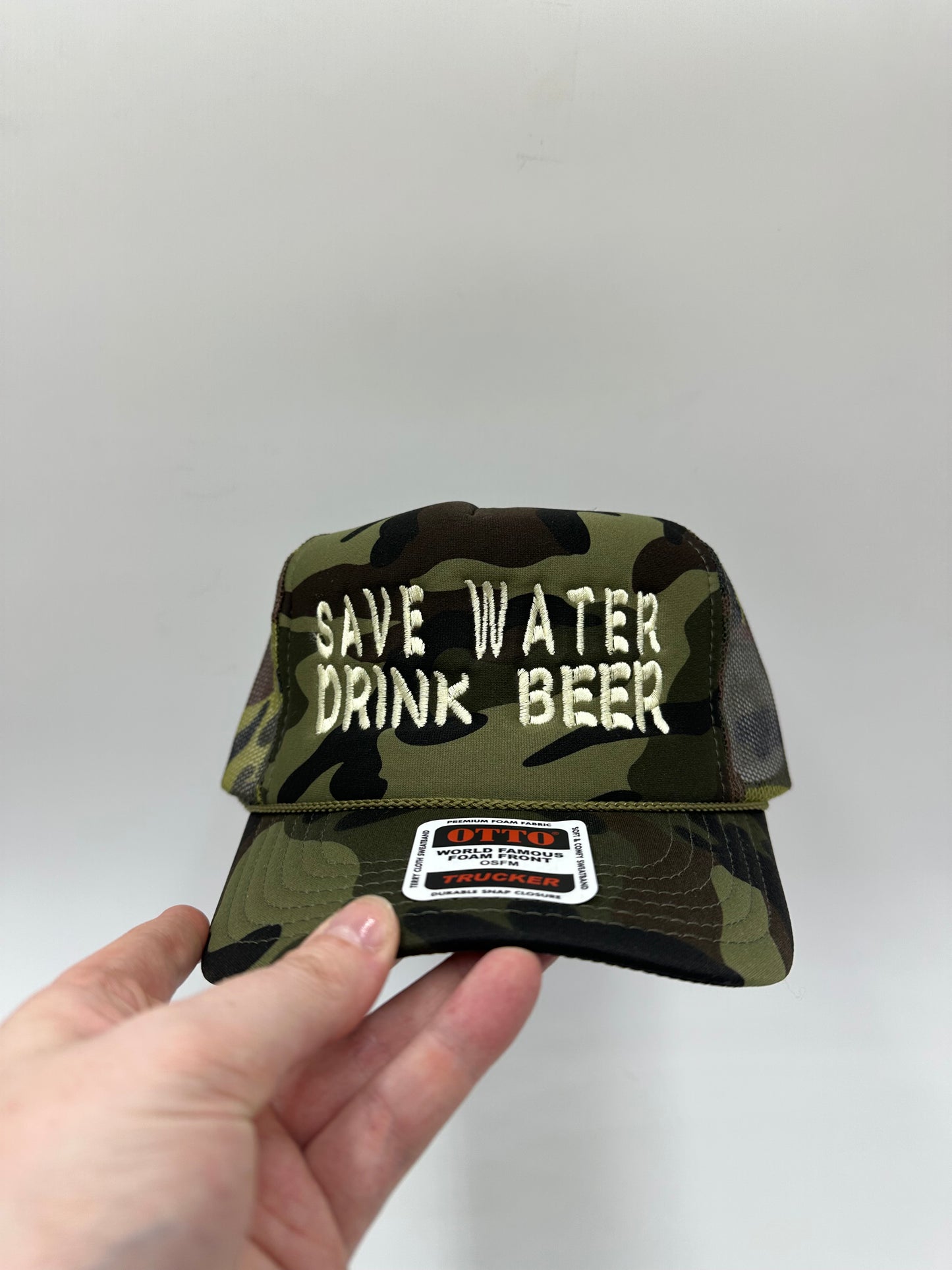 Save water drink beer embroidered trucker hat!