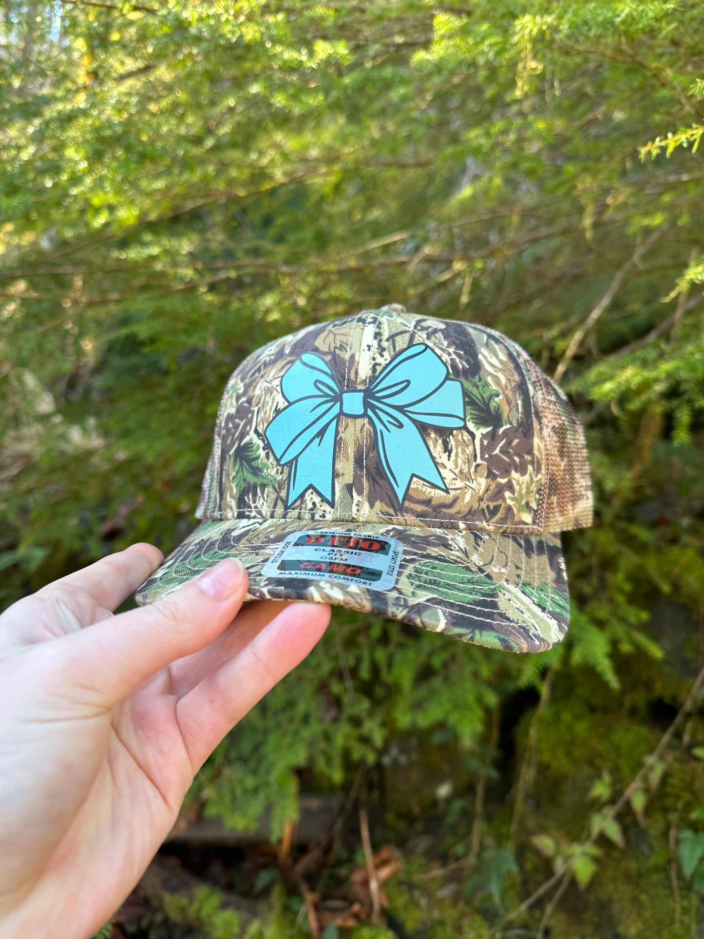 Camo turquoise bow baseball hat | western hat