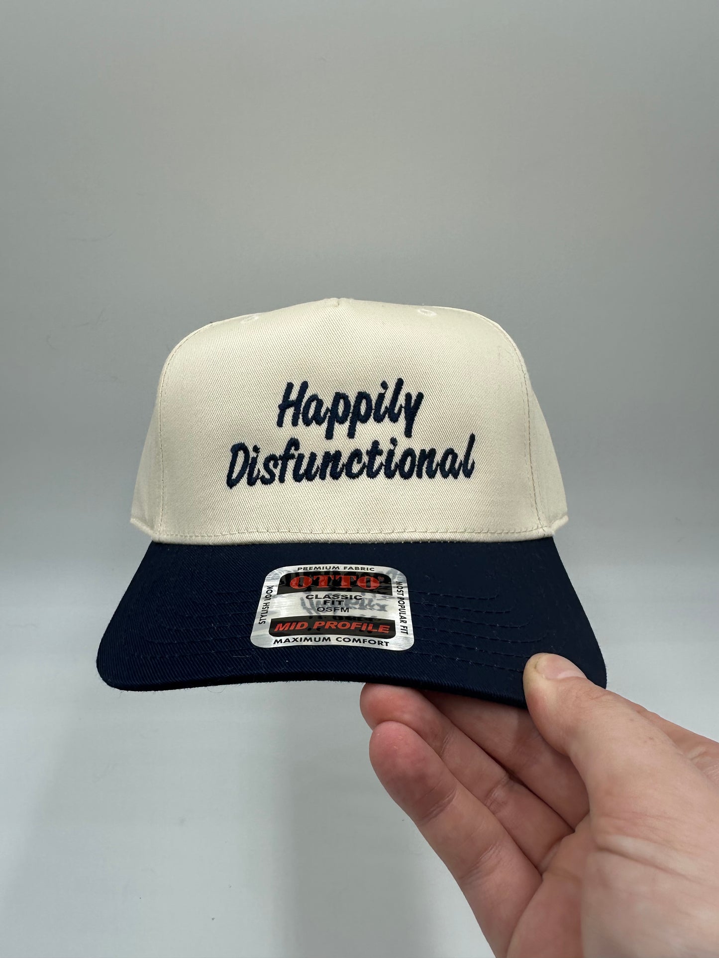 Happily Dysfunctional Trucker Hat – Embroidered Two-Tone Cap, Funny Western Style Snapback
