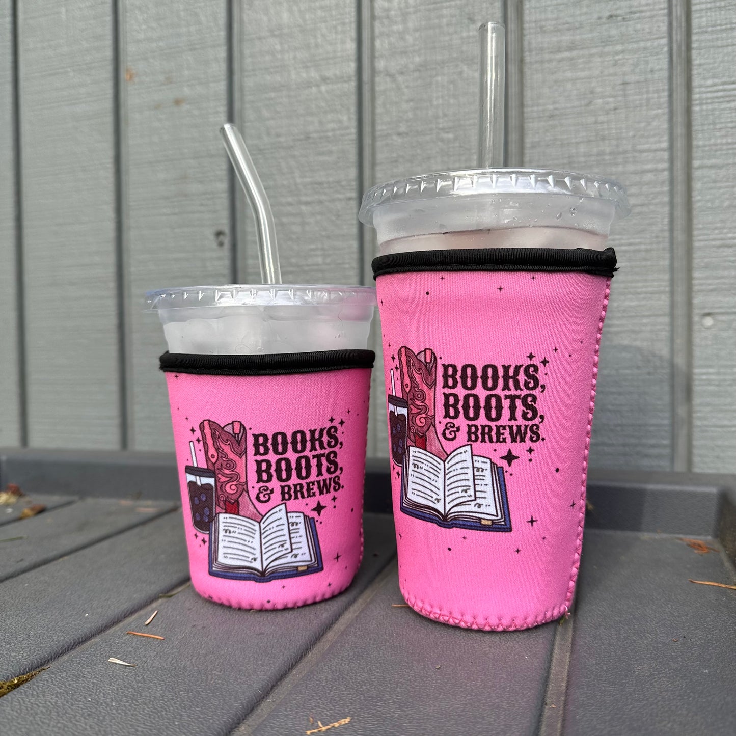 Books Boots and Brews Iced Coffee Cover | Iced Coffee Koozie