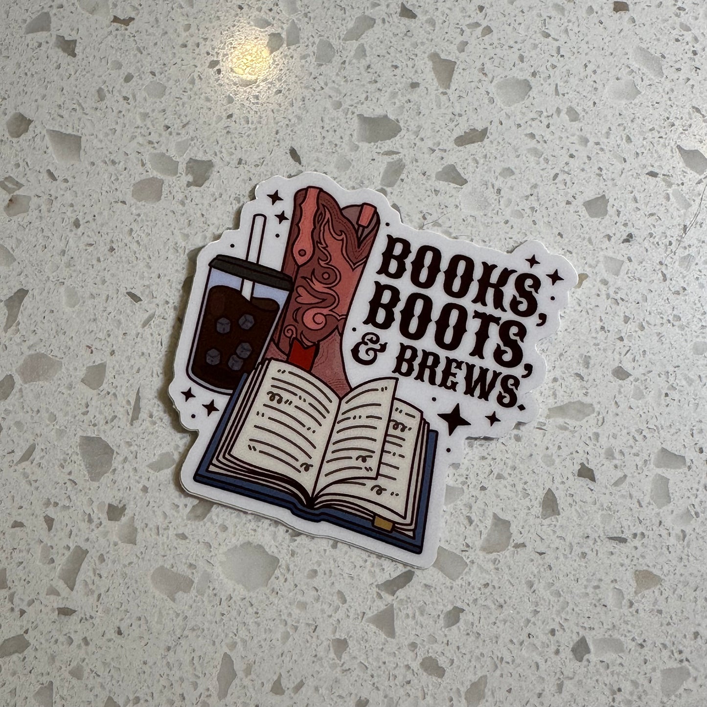 Books boots and brews sticker | coffee sticker | book sticker | western sticker