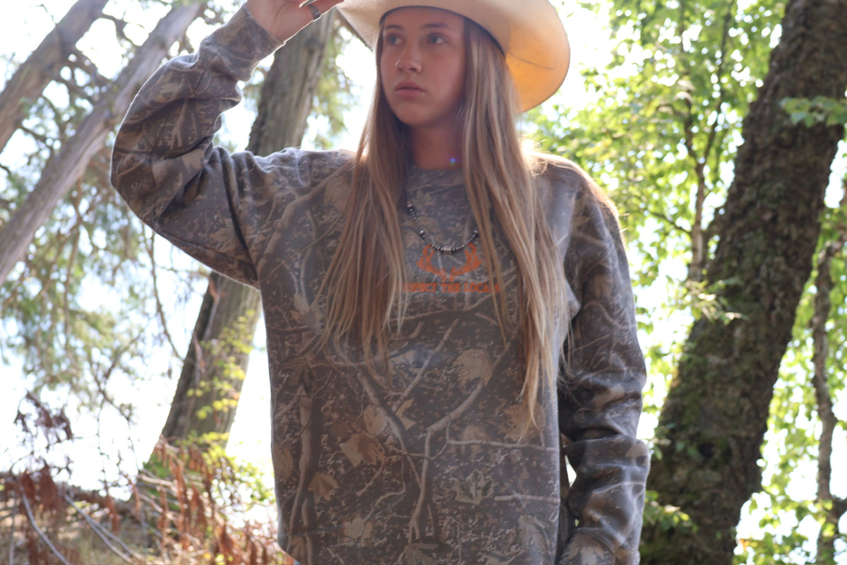 Respect the Locals Embroidered Camo Crewneck