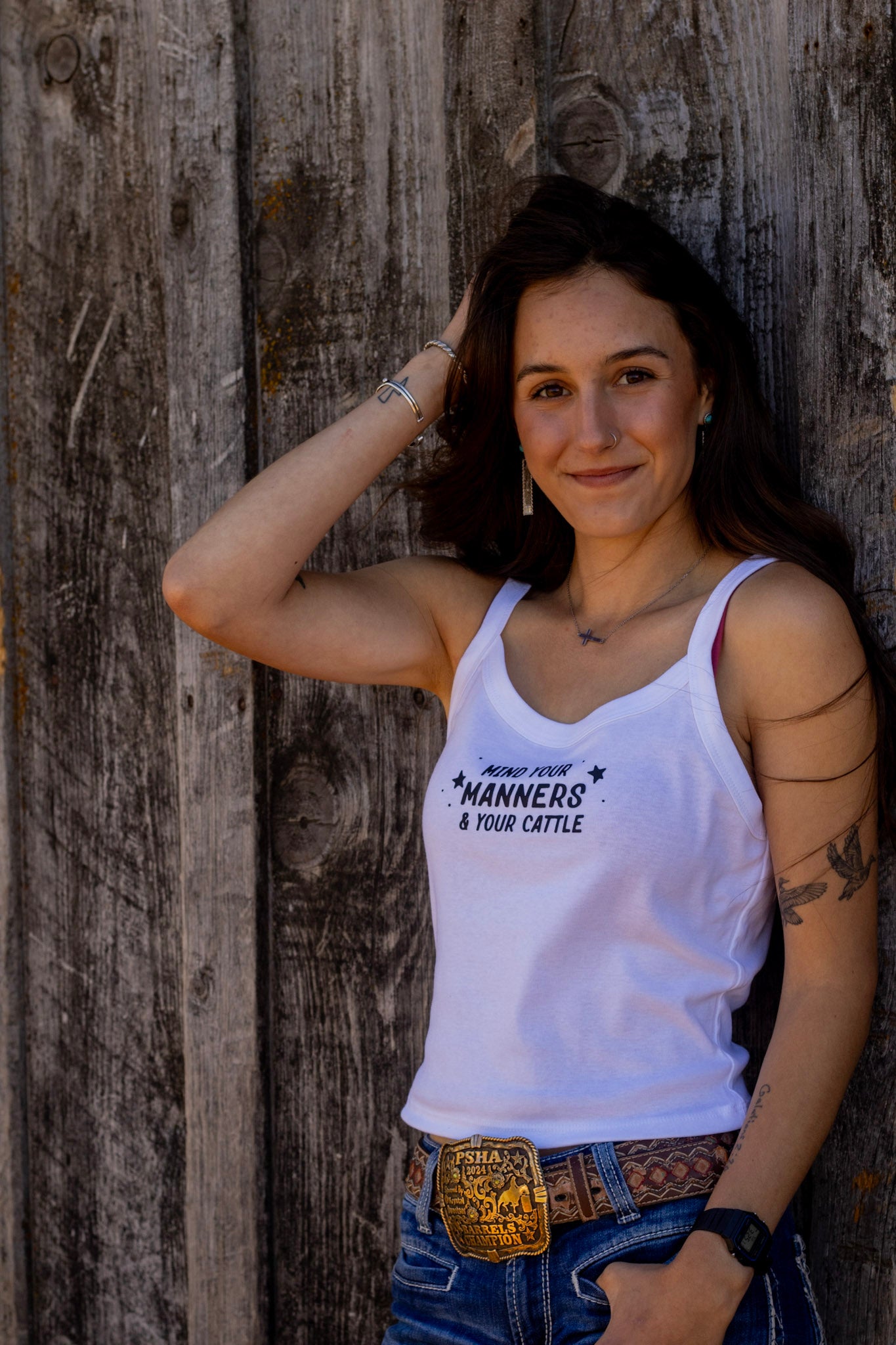 Mind Your Manners & Your Cattle Fitted Crop Tank | Western Cowgirl Tank