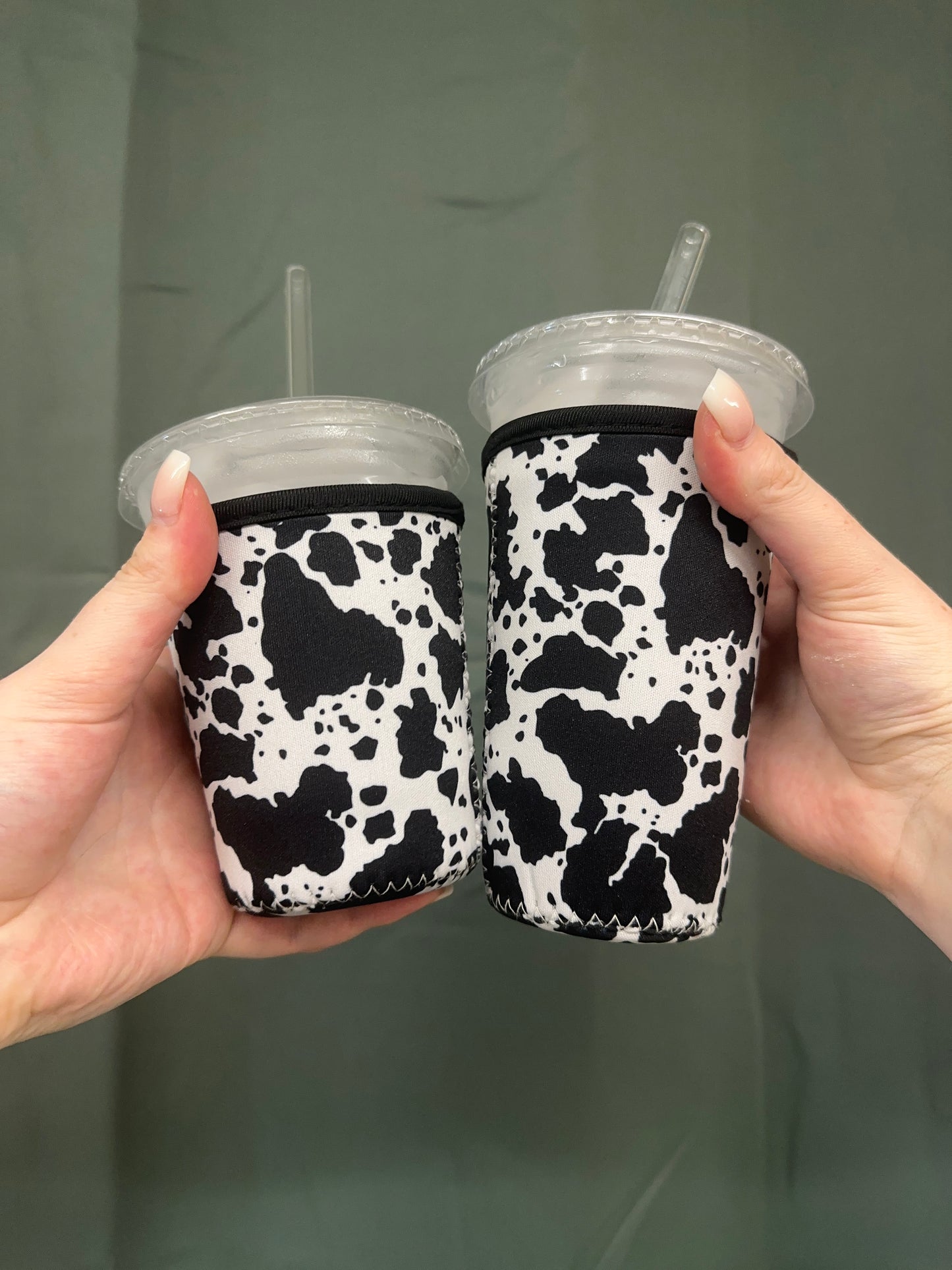 Black Cow Print Coffee Sleeve | Reusable Neoprene Iced Coffee Cup Cover (16–24oz)
