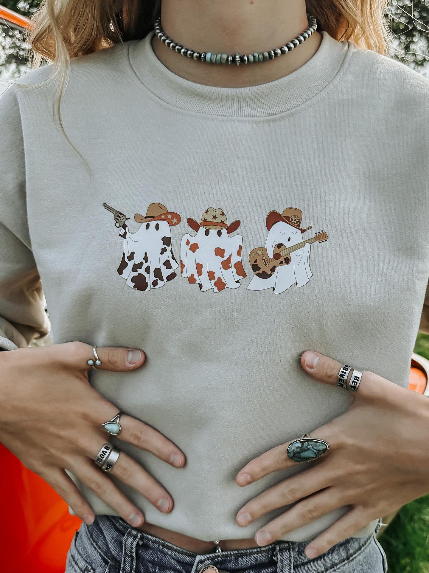 Cowboy Ghost Hoodie – Western Spooky Gildan Unisex crewneck
