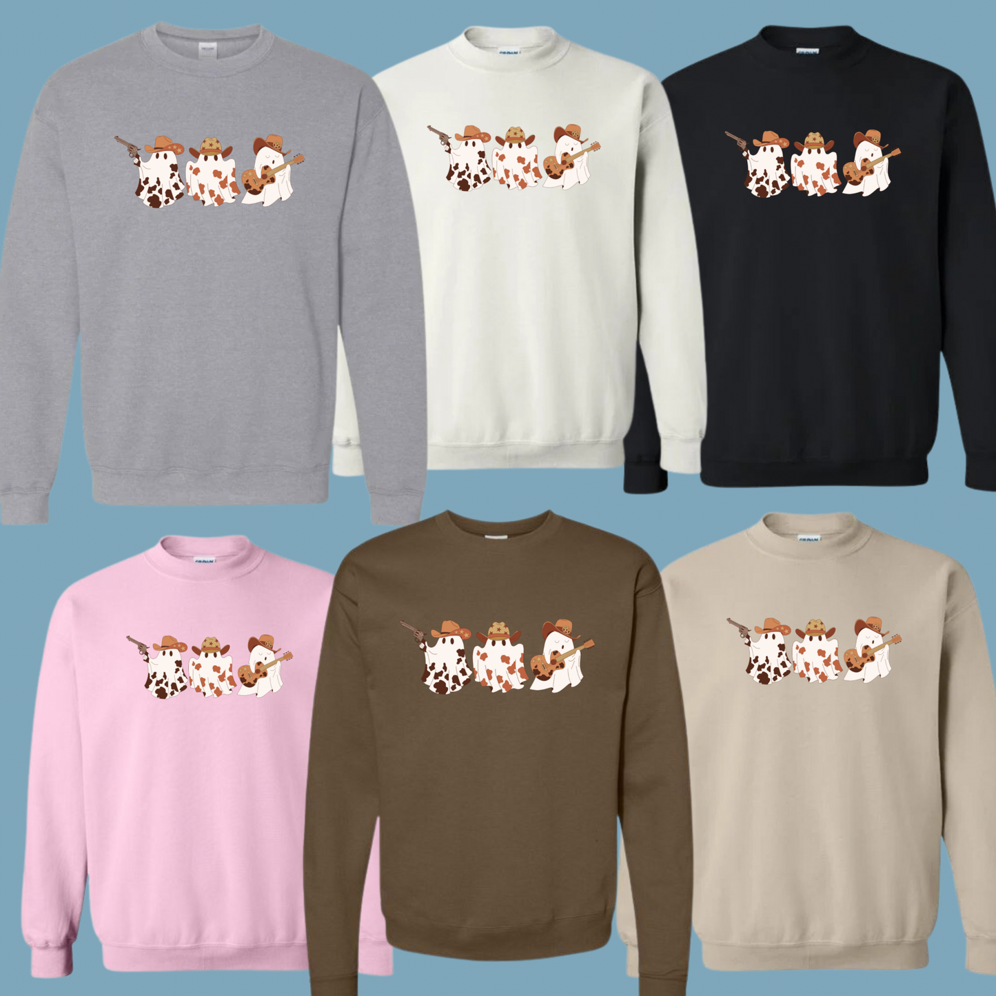 Cowboy Ghost Hoodie – Western Spooky Gildan Unisex crewneck