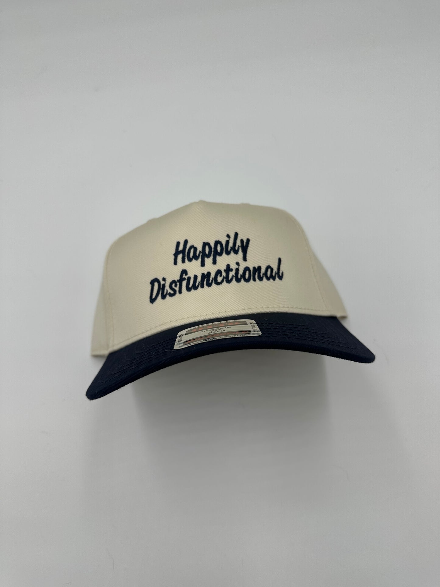 Happily Dysfunctional Trucker Hat – Embroidered Two-Tone Cap, Funny Western Style Snapback