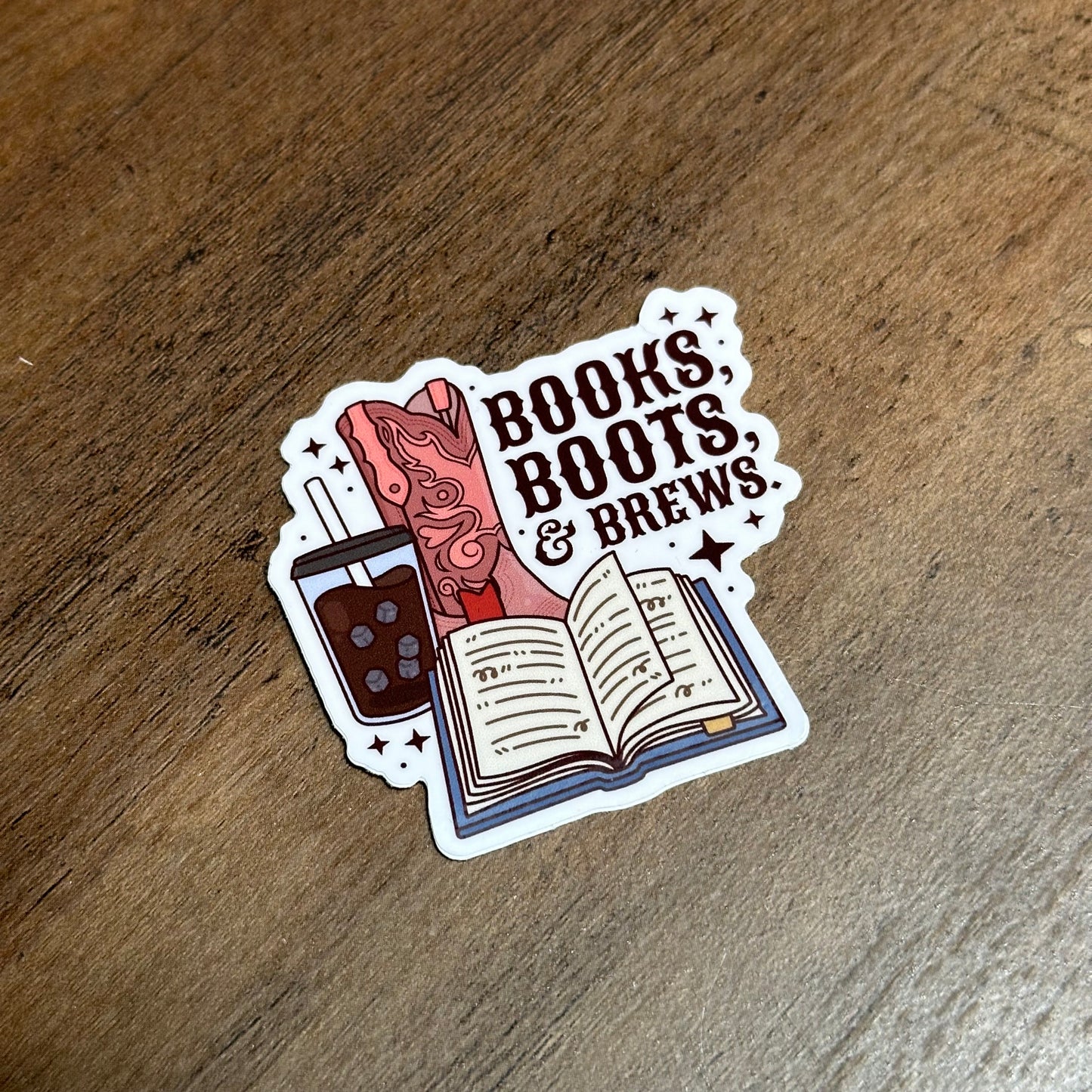 Books boots and brews sticker | coffee sticker | book sticker | western sticker
