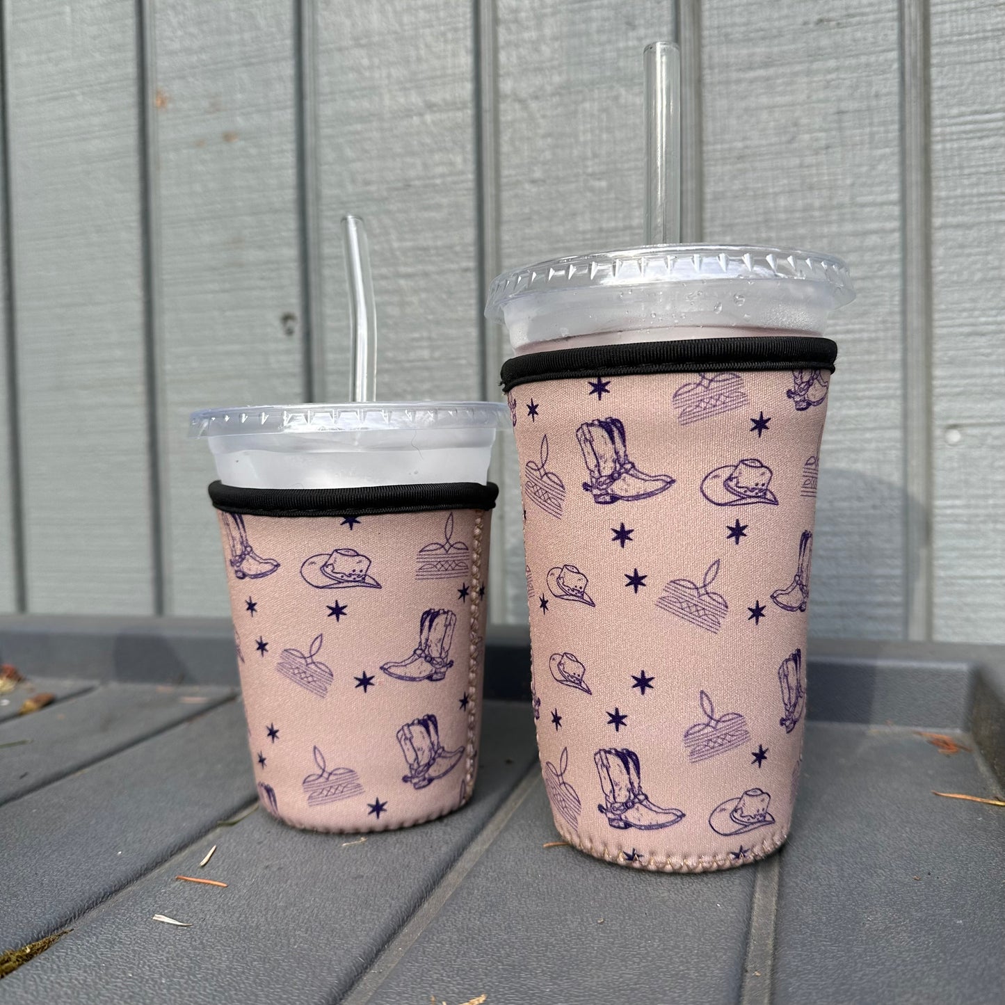 Neutral boots patterned Iced Coffee Cover | Iced Coffee Koozie
