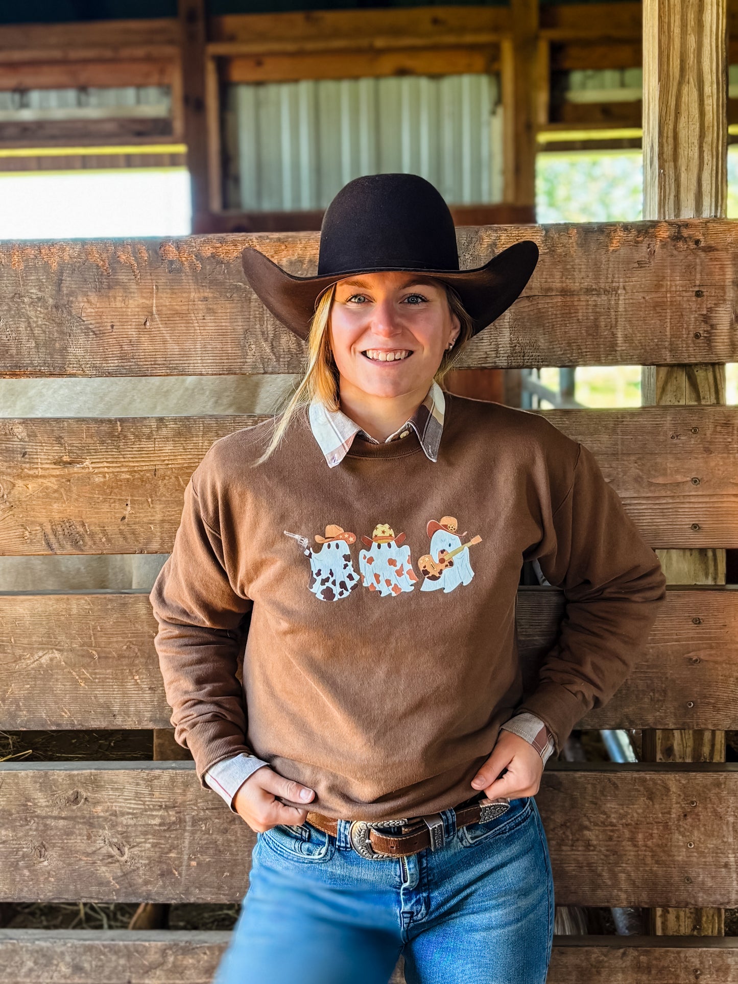 Cowboy Ghost Hoodie – Western Spooky Gildan Unisex crewneck
