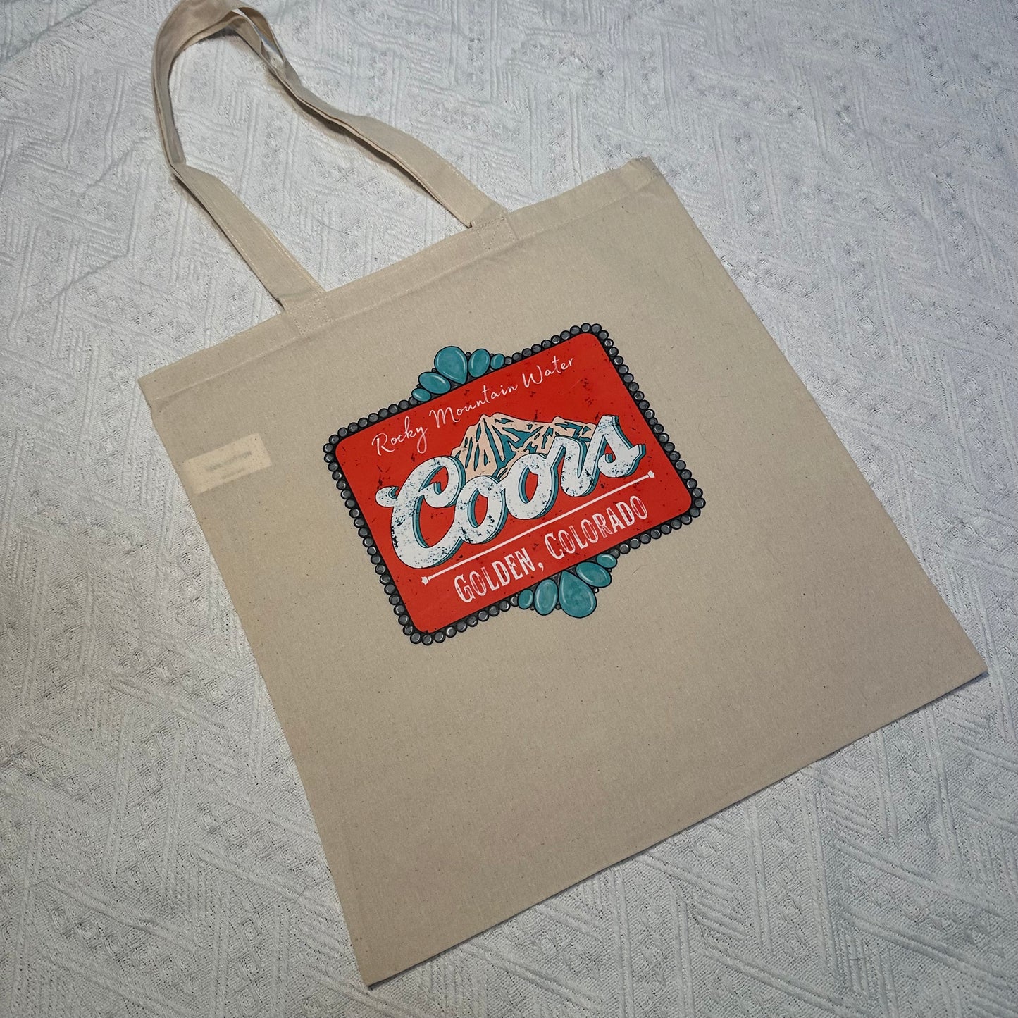 Turquoise Coors tote bag | Western tote bag