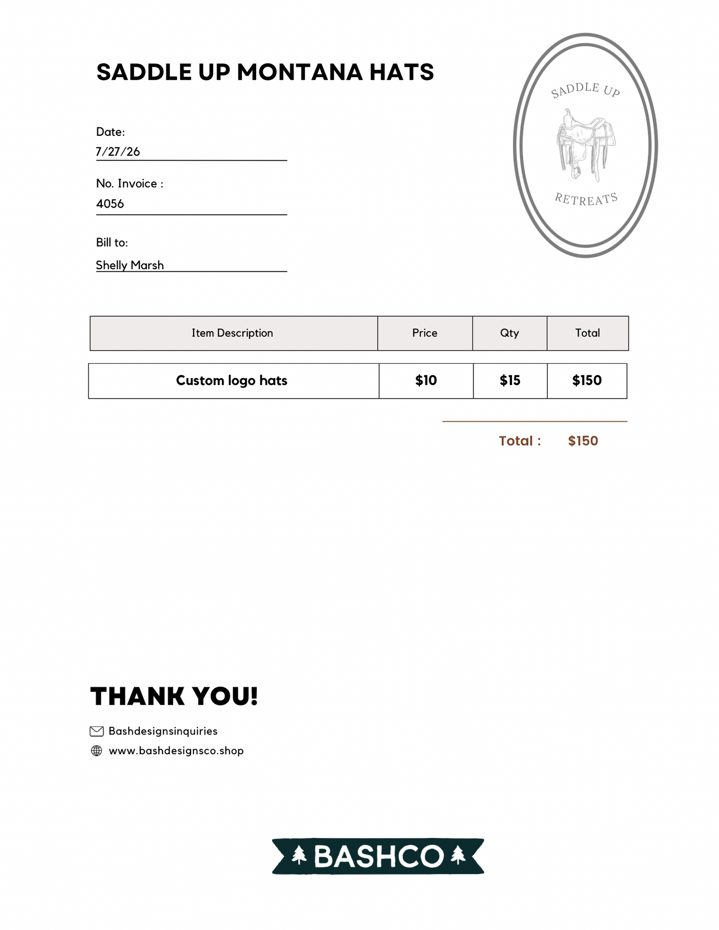 Custom logo hats for Saddle Up Retreats