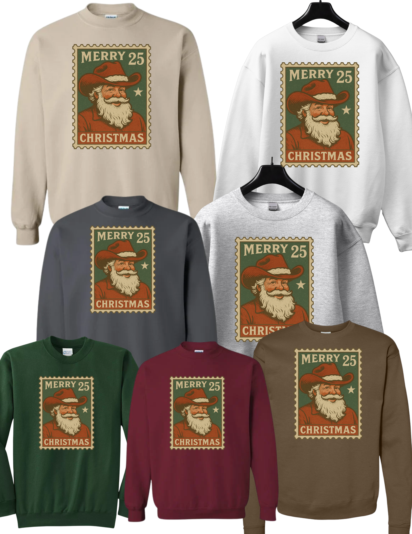 Vintage Santa Post Stamp Crewneck | Rustic Cowboy Santa Christmas Stamp Crew
