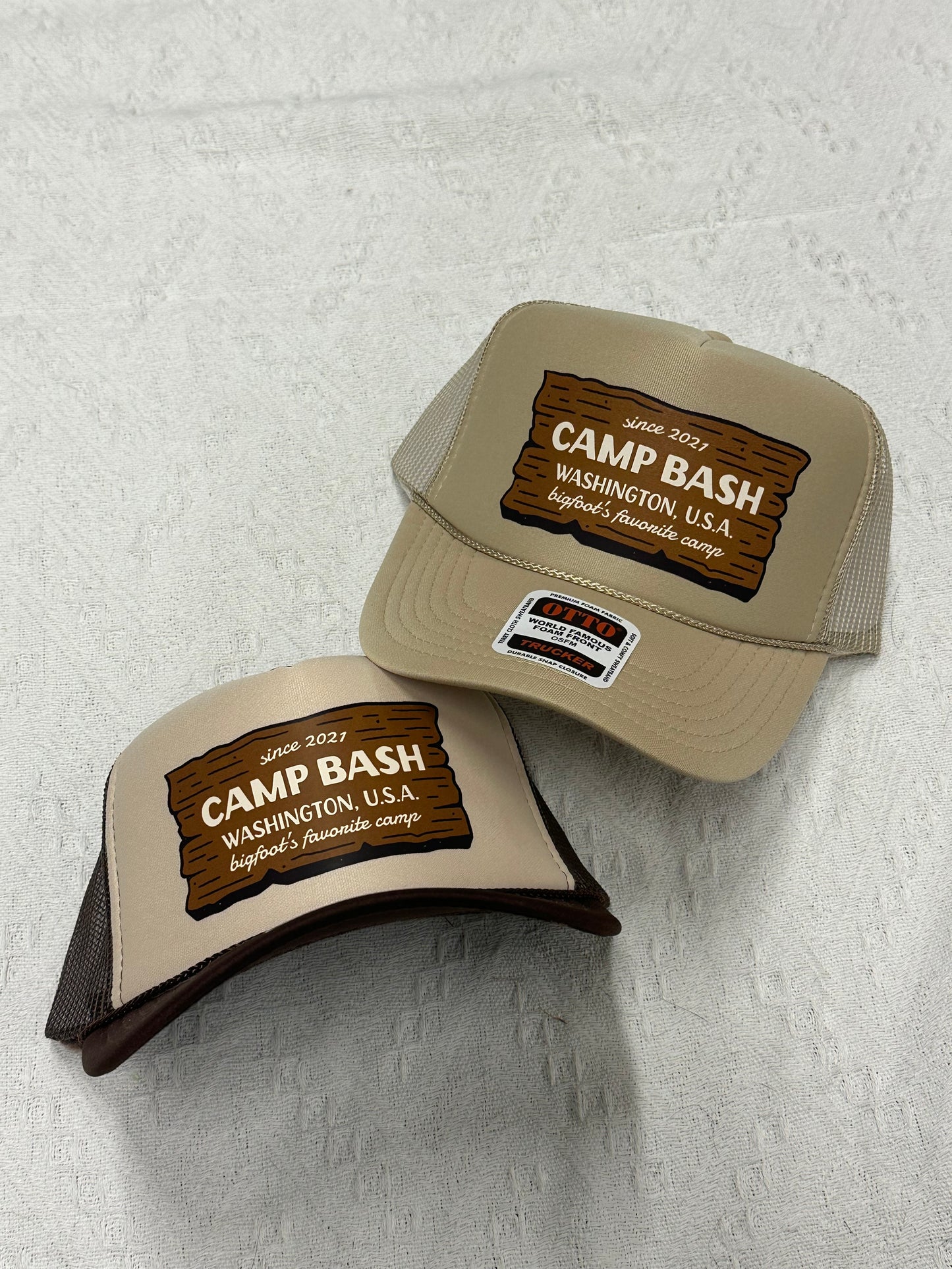 Camp BASH Bigfoot Otto Trucker Hat – PNW Snapback Cap (Multiple Colors)