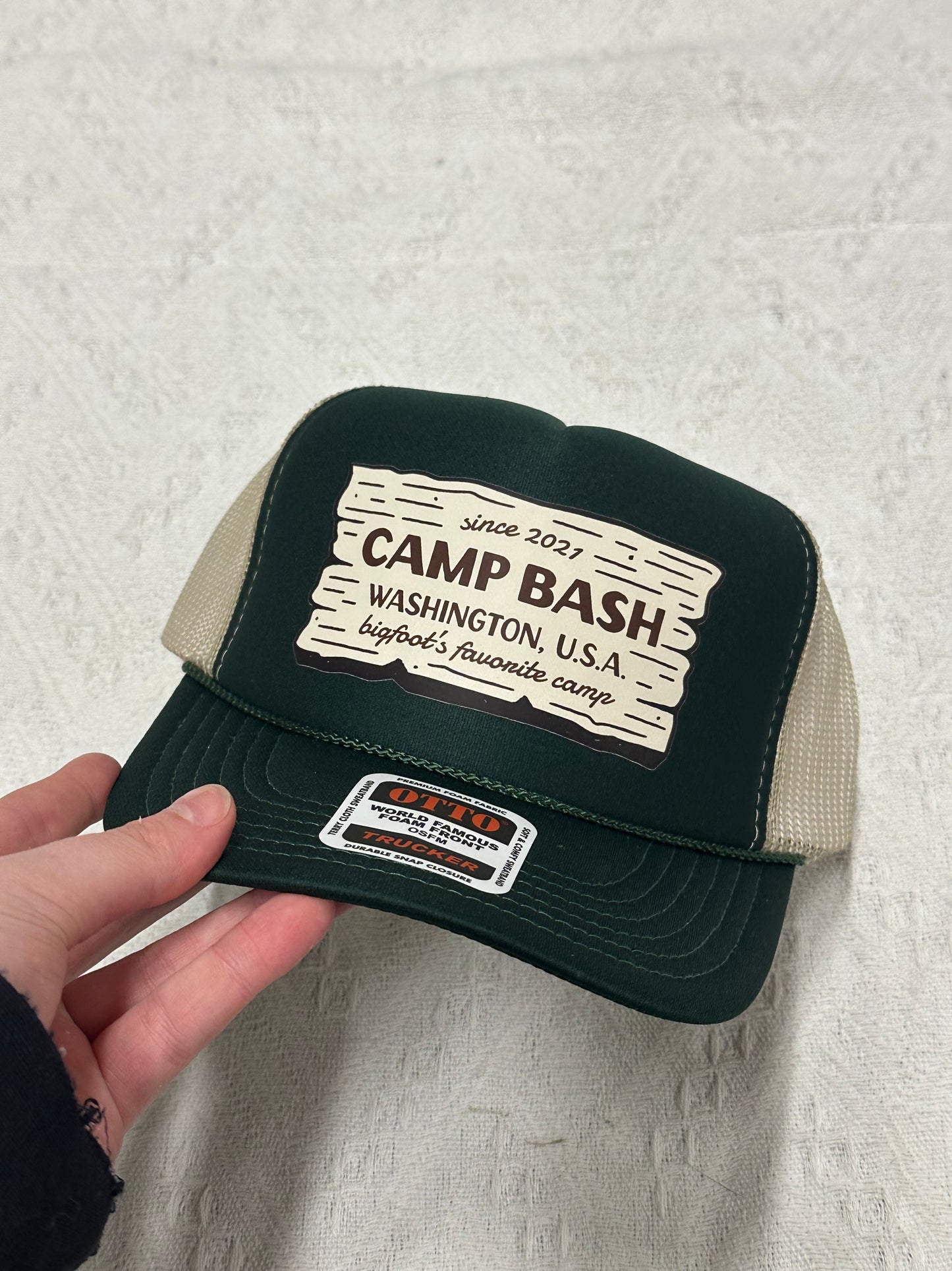 Camp BASH Bigfoot Otto Trucker Hat – PNW Snapback Cap (Multiple Colors)