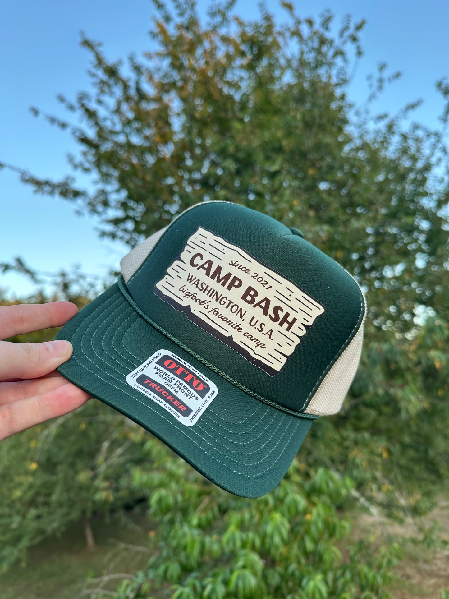 Camp BASH Bigfoot Otto Trucker Hat – PNW Snapback Cap (Multiple Colors)