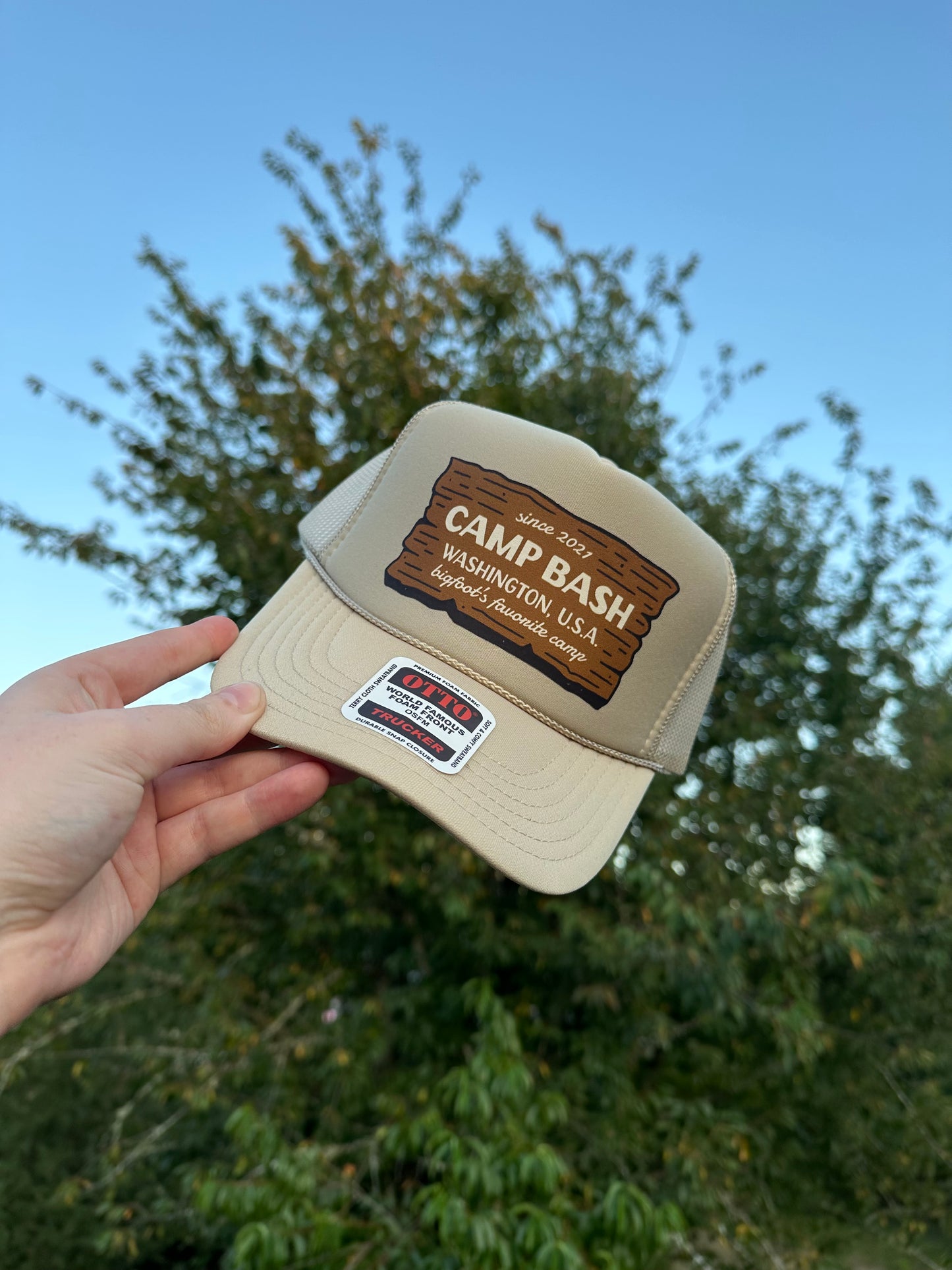 Camp BASH Bigfoot Otto Trucker Hat – PNW Snapback Cap (Multiple Colors)