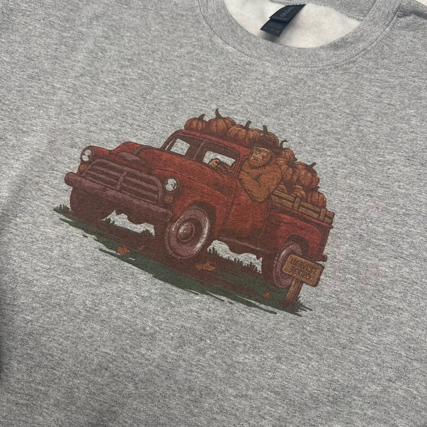 Bigfoot Pumpkin Truck Hoodie – Fall Western Gildan Unisex Crewneck