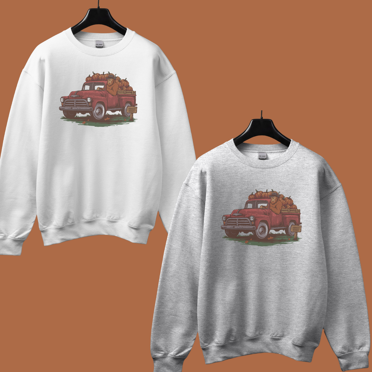 Bigfoot Pumpkin Truck Hoodie – Fall Western Gildan Unisex Crewneck
