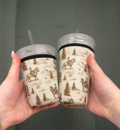Western Cowboy Coffee Sleeve | Reusable Neoprene Iced Coffee Cup Cover (16–24oz)