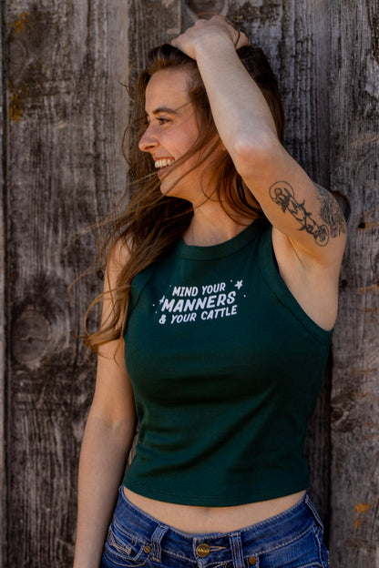 Mind Your Manners & Your Cattle Cropped Tank | Western Cowgirl Tank