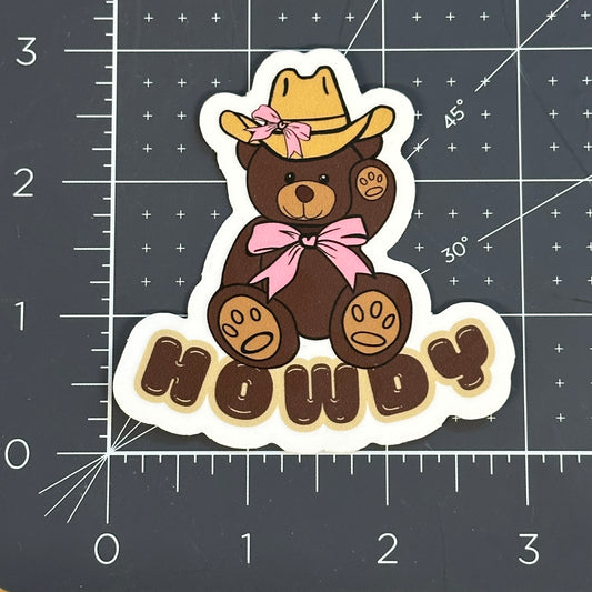Howdy cowboy teddy bear sticker