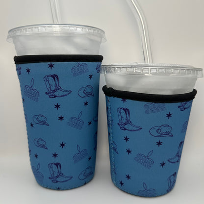 Blue Cowboy boots patterned Iced Coffee Cover | Iced Coffee Koozie