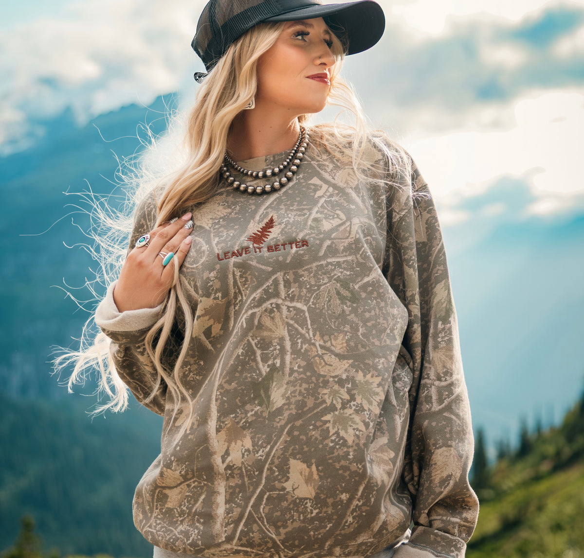 Leave It Better Embroidered Camo Crewneck