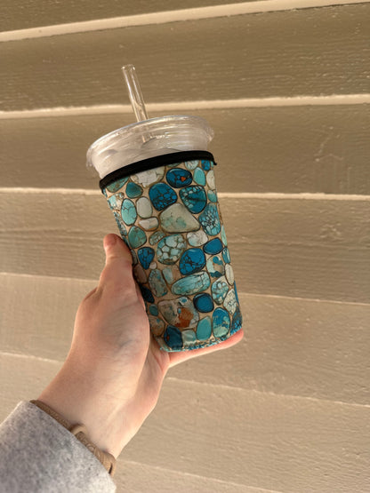 Turquoise stone Coffee Sleeve | Reusable Neoprene Iced Coffee Cup Cover 16-24oz Cowboy Print Eco-Friendly Insulator for Grande & Venti Cups