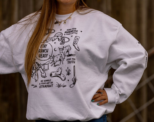 Mind Your Manners Western Graphic Crewneck | Stay Ranch Ready Sweatshirt