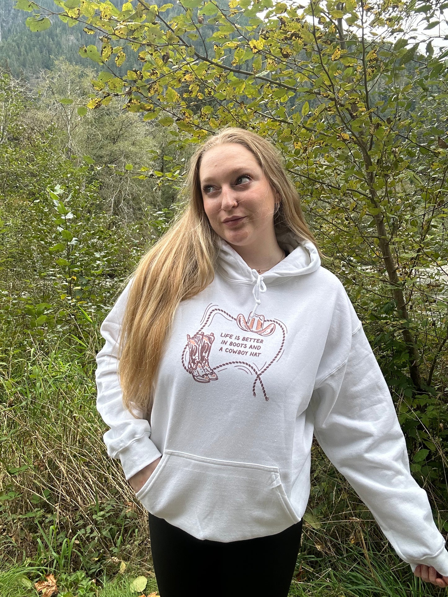 Life’s better in boots and a hat hoodie | western sweatshirt