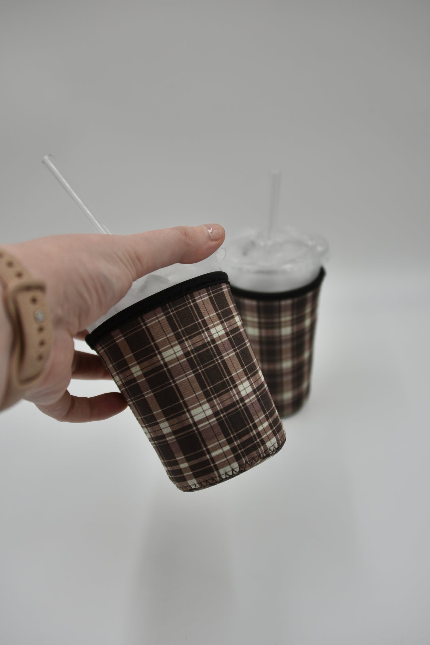 Plaid Coffee Sleeve | Reusable Neoprene Iced Coffee Cup Cover 16-24oz Cowboy Print Eco-Friendly Insulator for Grande & Venti Cups