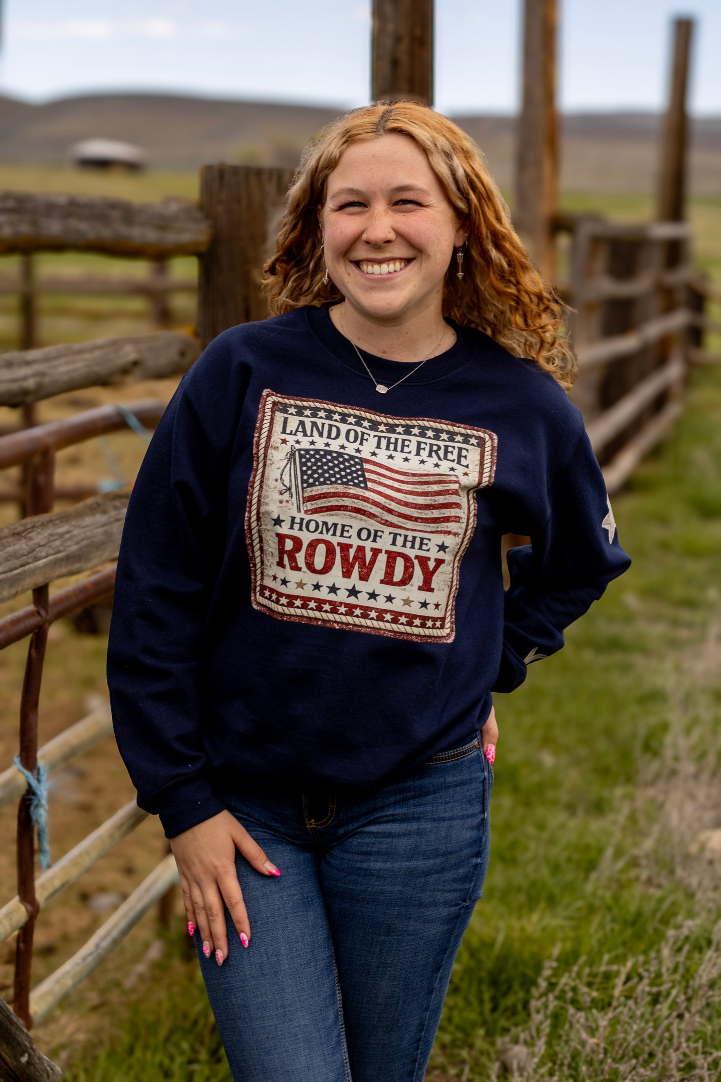 Land of the Free Home of the Rowdy Crewneck | Patriotic Western Sweatshirt | Americana Gildan Crewneck | 4th of July Crew