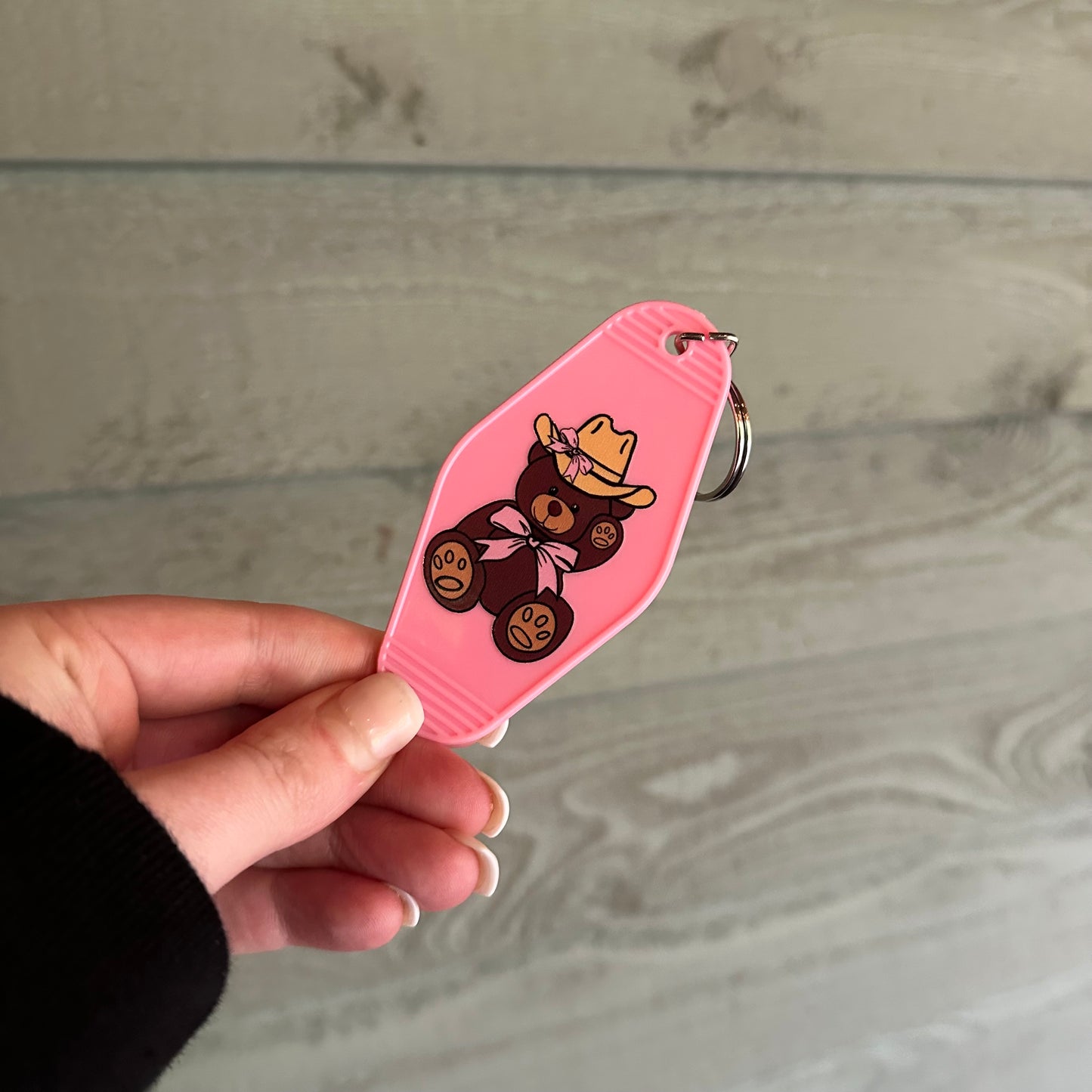 Cowboy teddy bear motel keychain | western keychain