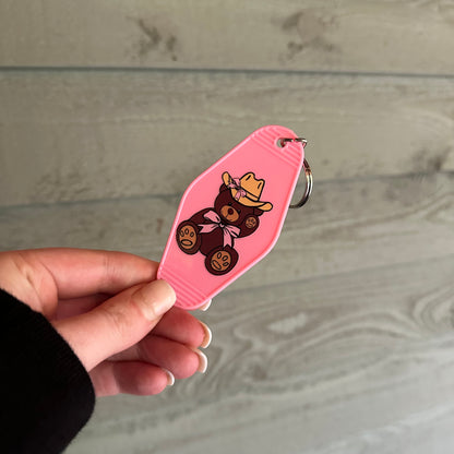 Cowboy teddy bear motel keychain | western keychain