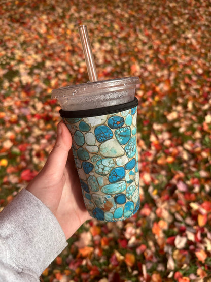 Turquoise stone Coffee Sleeve | Reusable Neoprene Iced Coffee Cup Cover 16-24oz Cowboy Print Eco-Friendly Insulator for Grande & Venti Cups