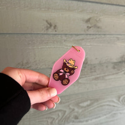 Cowboy teddy bear motel keychain | western keychain
