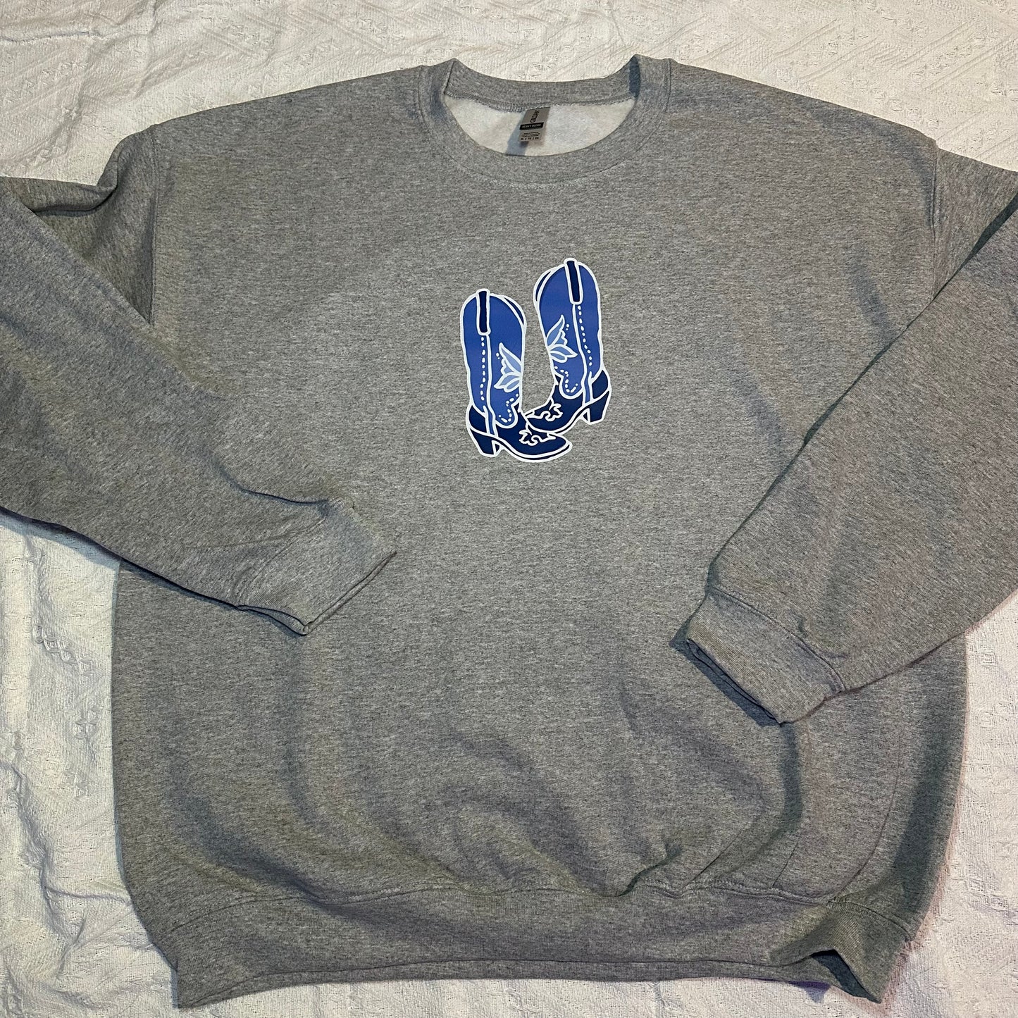 Blue bow boots crewneck | western boots sweatshirt