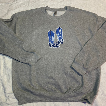 Blue bow boots crewneck | western boots sweatshirt