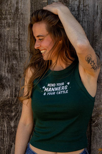 Mind Your Manners & Your Cattle Cropped Tank | Western Cowgirl Tank